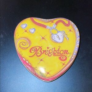 Retired Brighton Jewelry Empty Heart Shaped Multi Color Tin keepsake Yellow Pink